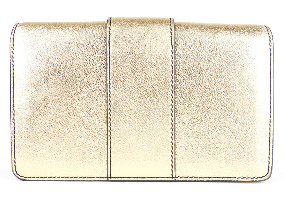 Burberry Gold Metallic Leather Buckle Mini Two Way Crossbody Bag