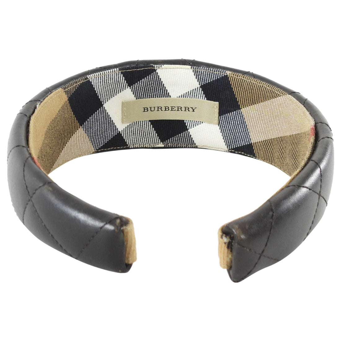 Burberry Chocolate Brown Quilted Leather Check Lined Headband