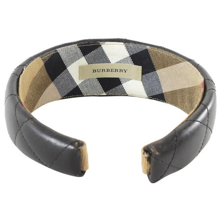 Burberry Chocolate Brown Quilted Leather Check Lined Headband