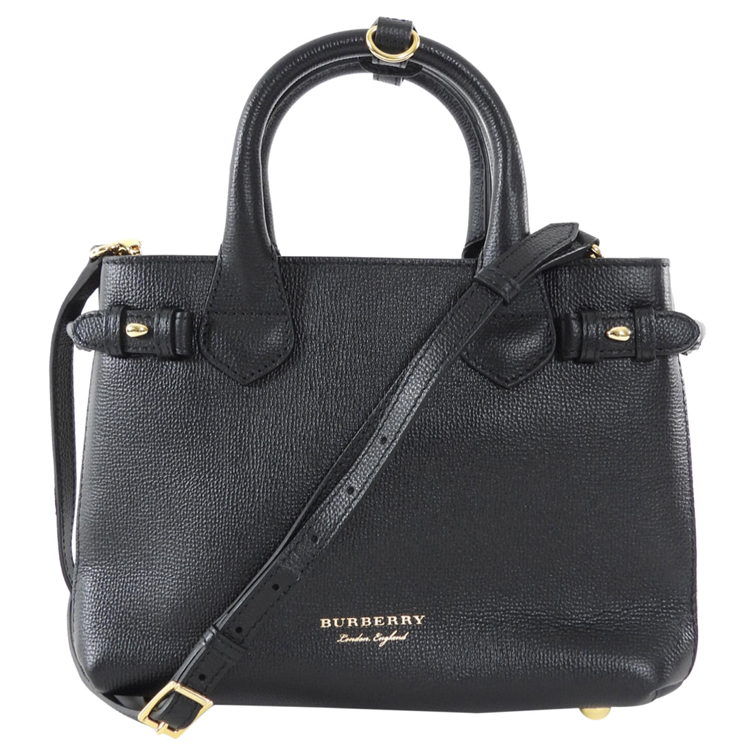 Burberry Black Grained Leather and Check Canvas Small Banner Two Way Bag