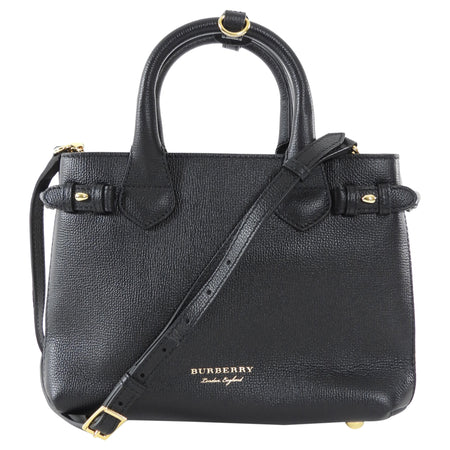 Burberry Black Grained Leather and Check Canvas Small Banner Two Way Bag
