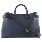 Burberry Navy Leather and Check Large Banner Two Way Tote Bag