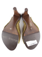 Burberry Khaki Leather Buckle and Wood Platform Clog Mules - 40