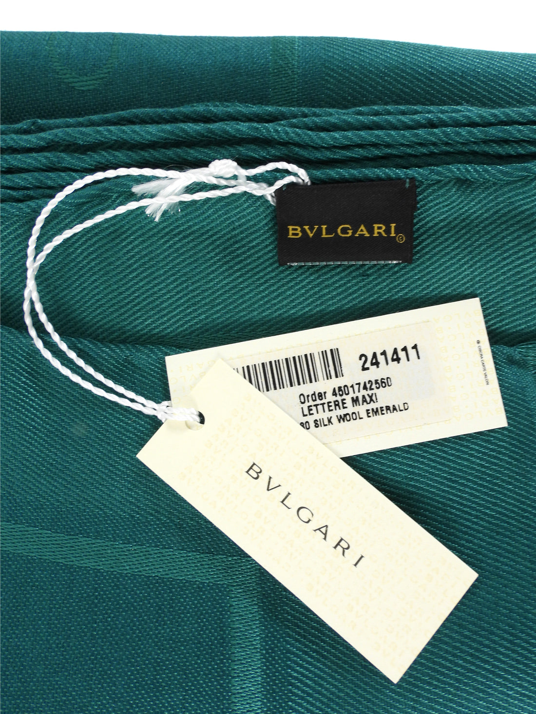 Bvlgari Green Jacquard Logo Silk Wool Shawl Scarf