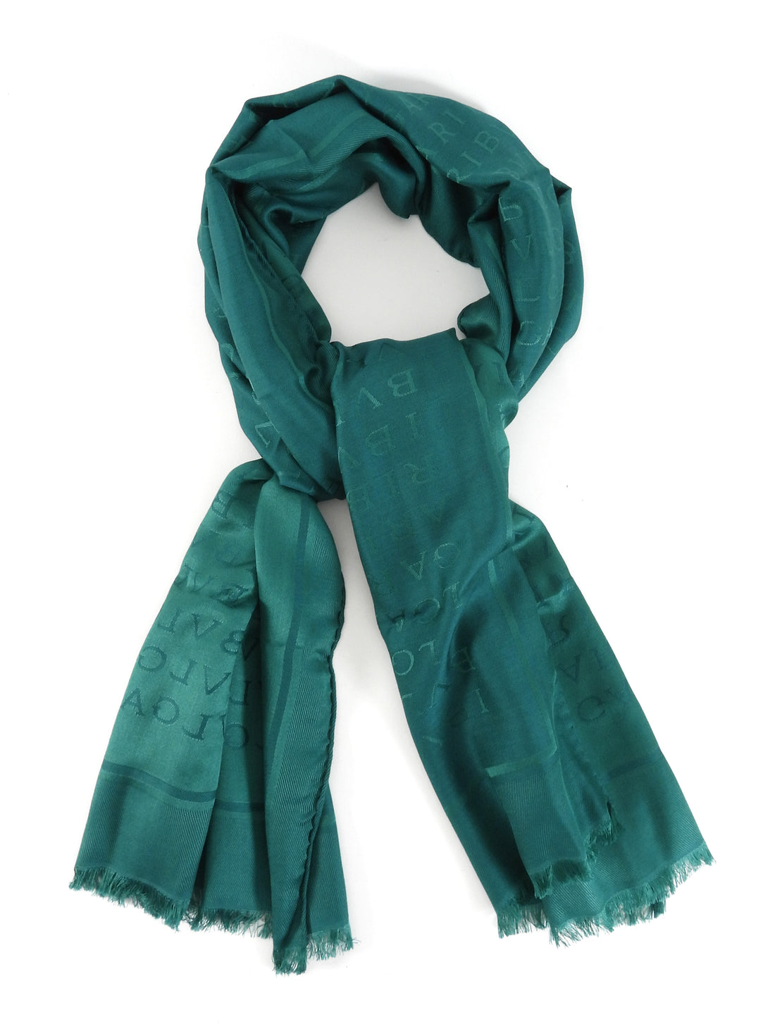 Bvlgari Green Jacquard Logo Silk Wool Shawl Scarf