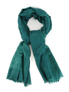 Bvlgari Green Jacquard Logo Silk Wool Shawl Scarf