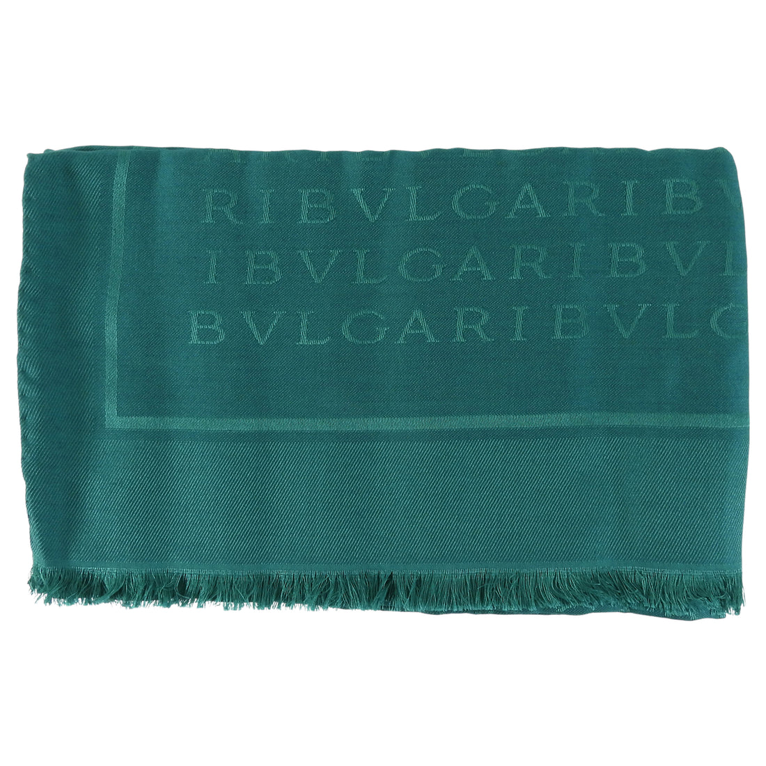 Bvlgari Green Jacquard Logo Silk Wool Shawl Scarf
