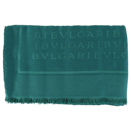 Bvlgari Green Jacquard Logo Silk Wool Shawl Scarf