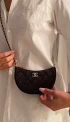 Chanel Quilted Black Velvet Crystal CC Mini Chain Hobo Bag