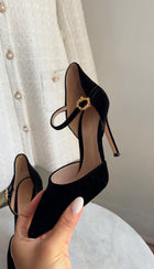 Gianvito Rossi Black Crystal Buckle Velvet Sofia D'Orsay Pump - 36.5
