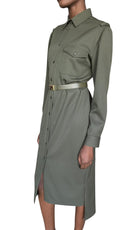 Prada Green Logo-Belt Button Down Wool Midi Dress - 44 / US 8