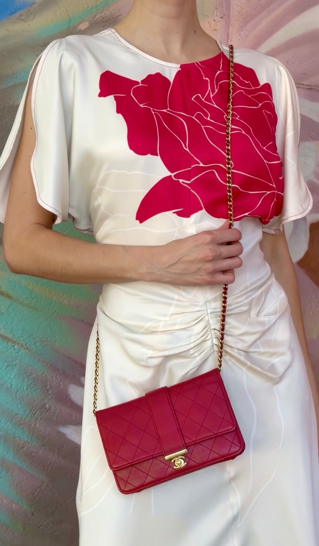 Chanel Red Elegant Stitched CC Wallet on Chain WOC Bag