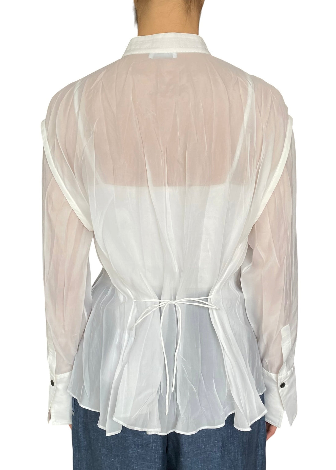 Ferragamo White Wrinkled Sheer Long Sleeve Shirt - IT 38 / US 4-6