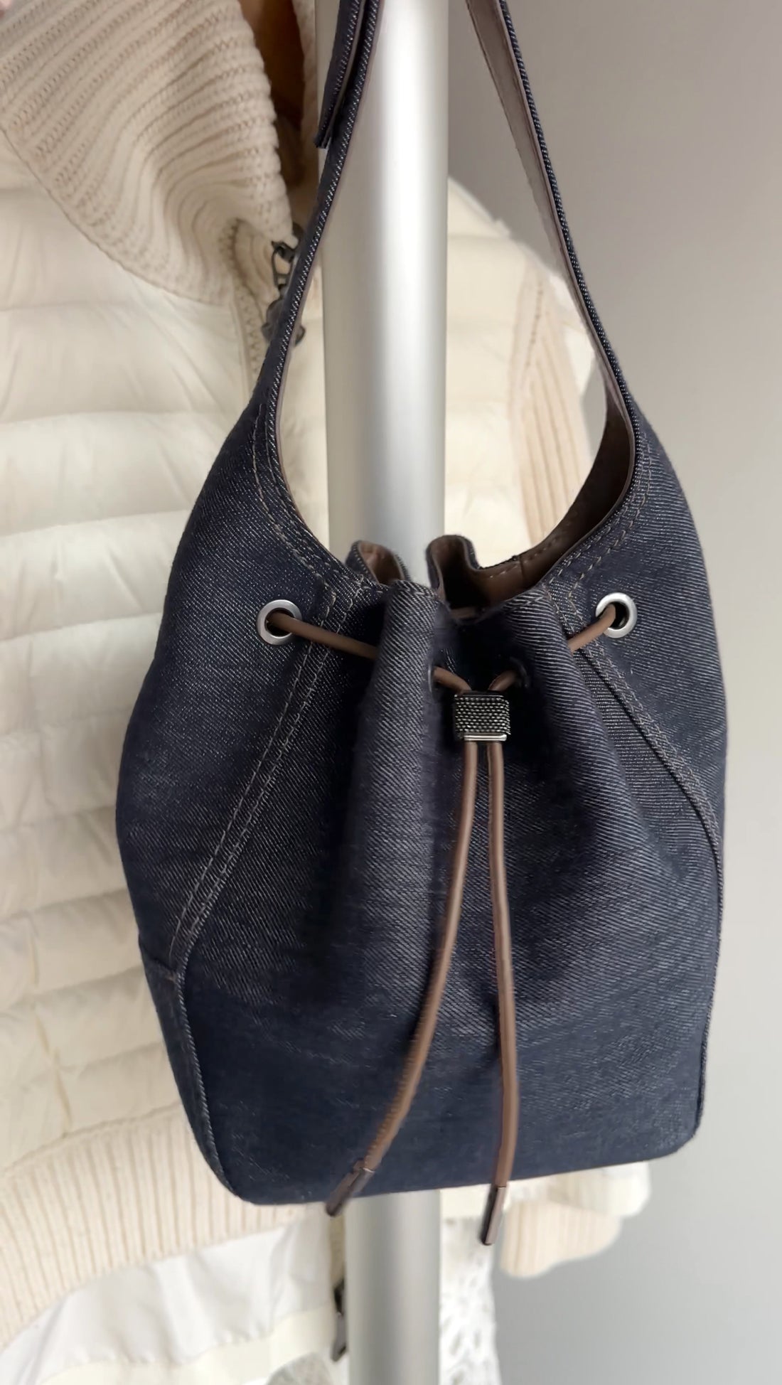 Brunello Cucinelli Small BC Duo Blue Denim Bucket Bag