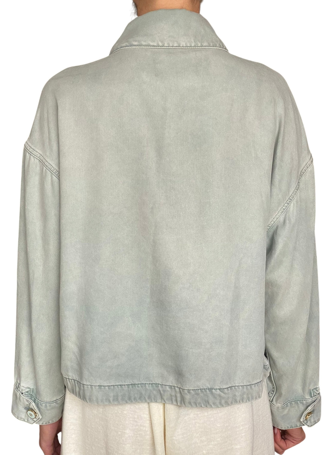 Giorgio Armani Mint Green Denim Chambray Shirt Jacket - 40 / US 6-8