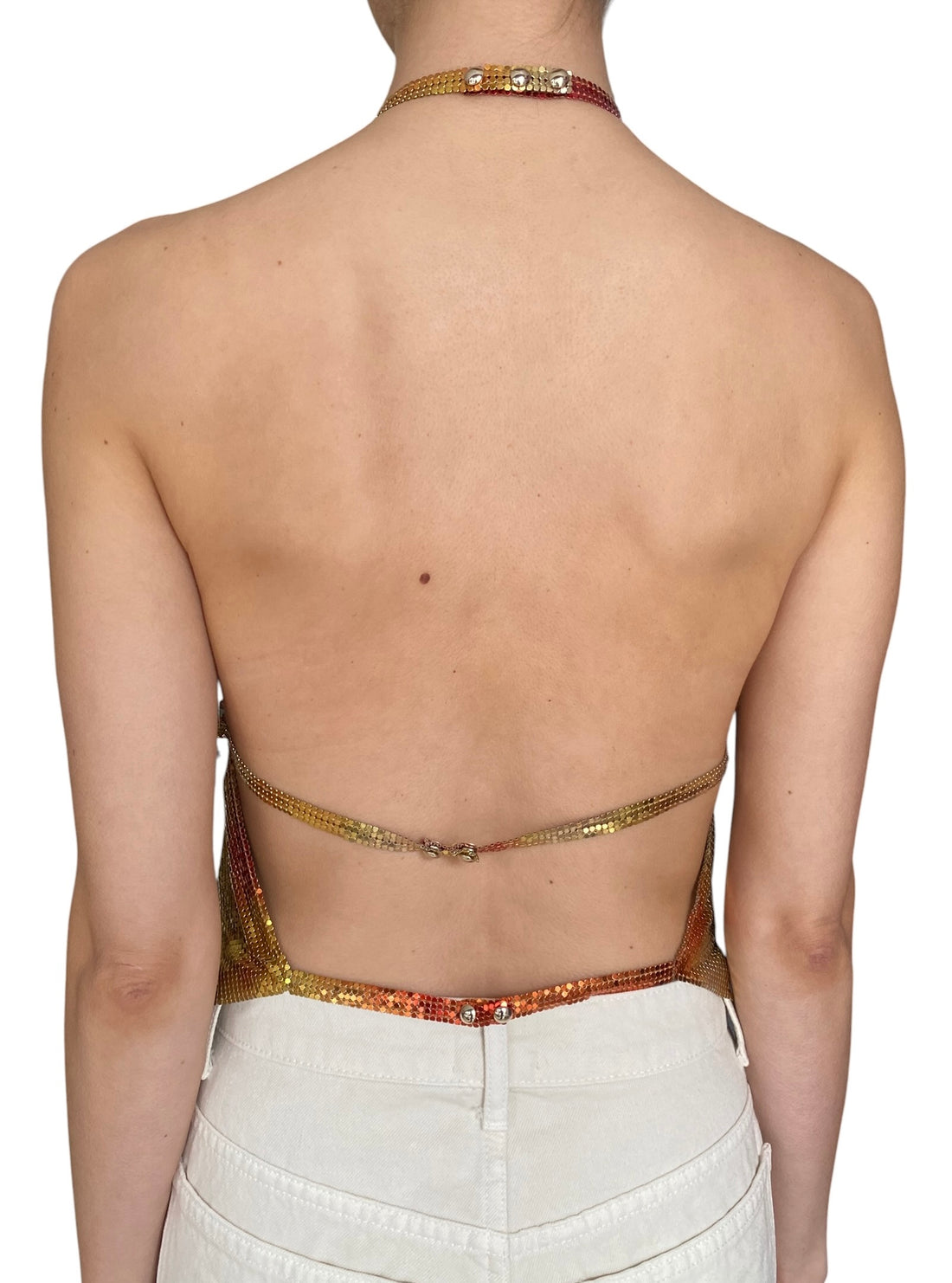 Paco Rabanne Yellow & Red Ombre Halter Chainmail Mesh Top - F40 / US 6-8