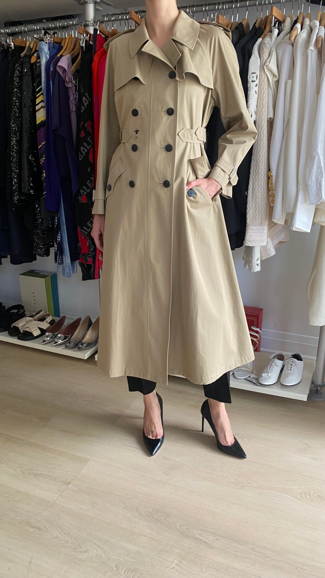 Christian Dior Beige Cotton Gabardine Double Breasted Trench Coat - IT 42 / US 4-6