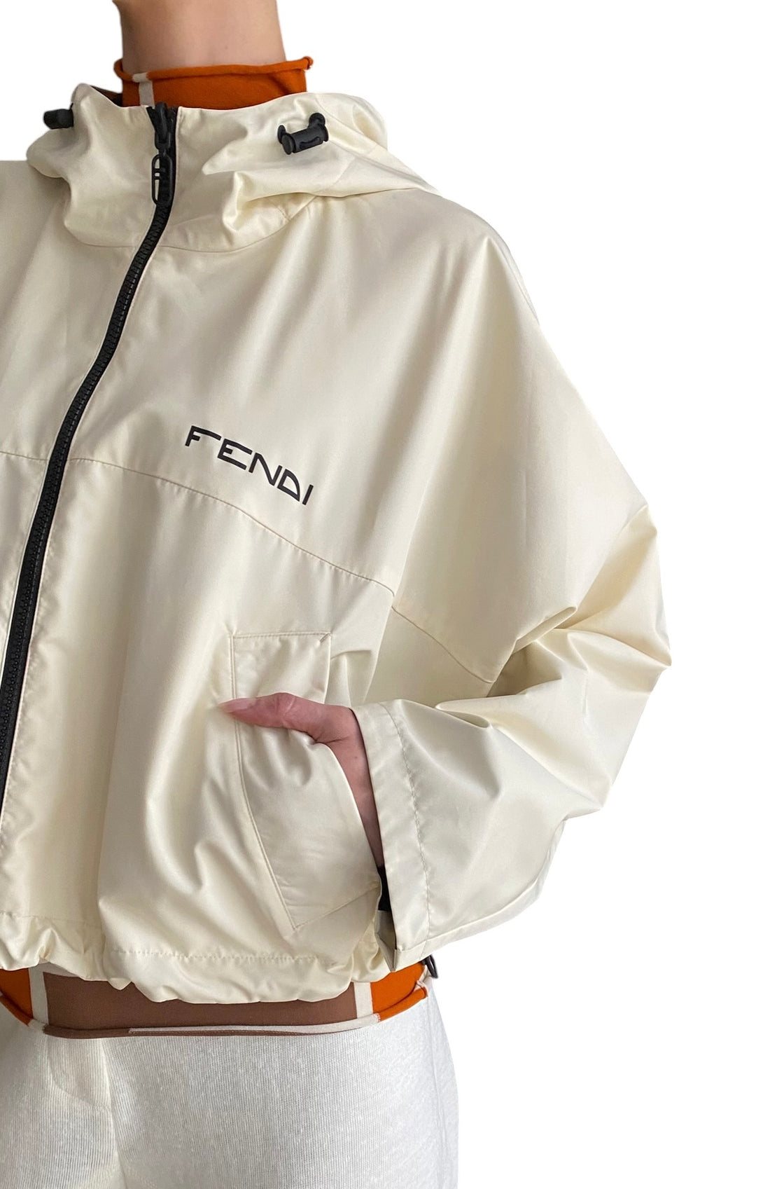 Fendi Orange Geo Puzzle Print Reversible Cropped Hooded Rain Jacket - M / 8-10