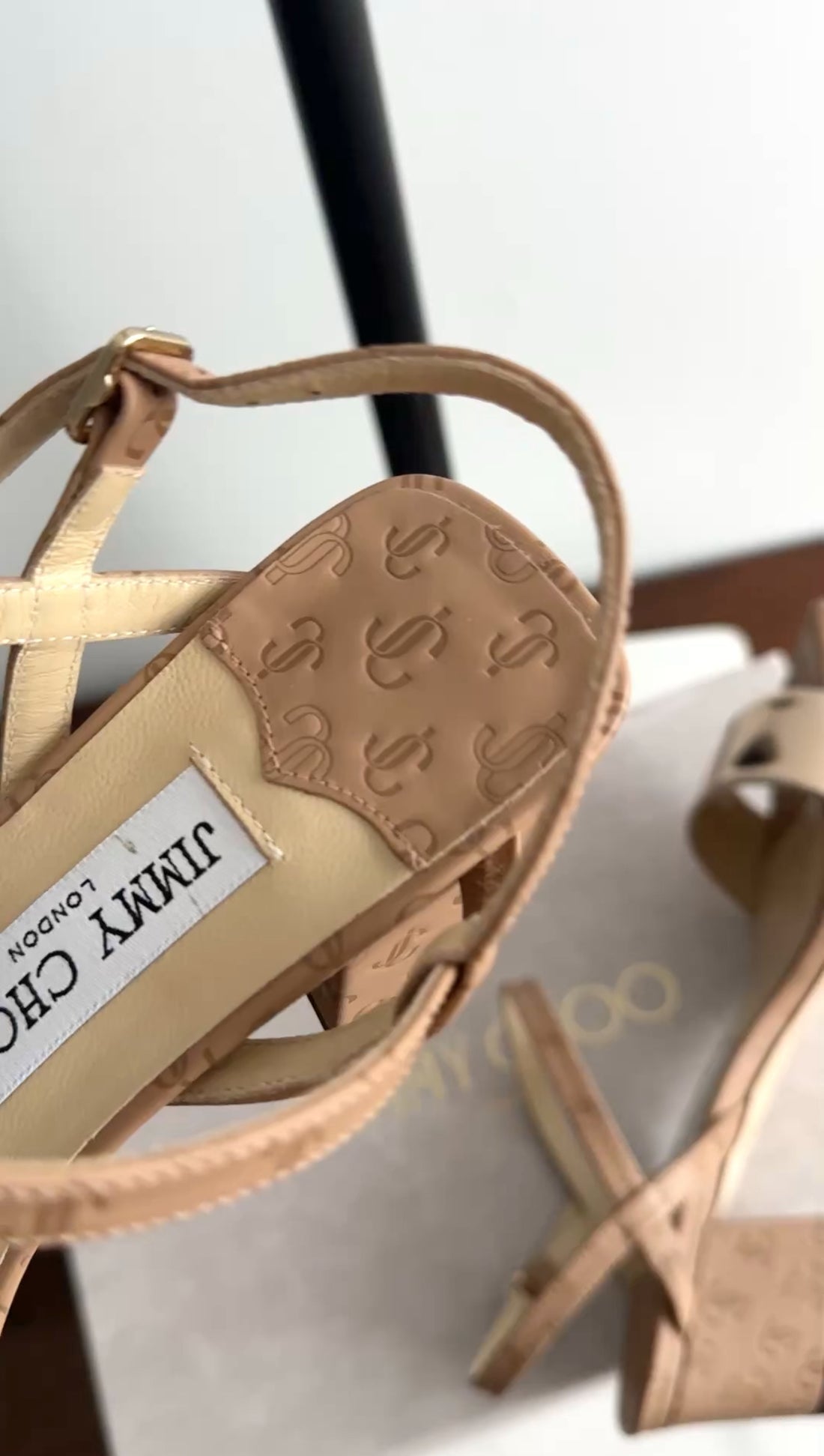 Jimmy Choo Aadra 45 Beige and Gold Block Heel Sandal - 37