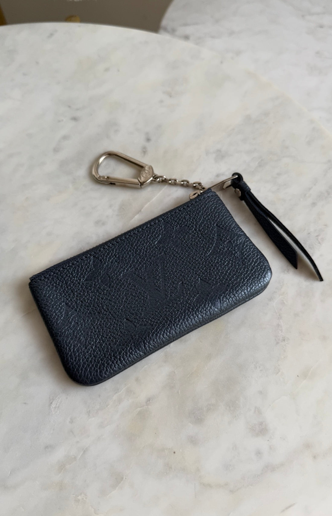 Louis Vuitton Steel Blue Grey Empreinte Leather Zip Coin Pouch Keychain Wallet