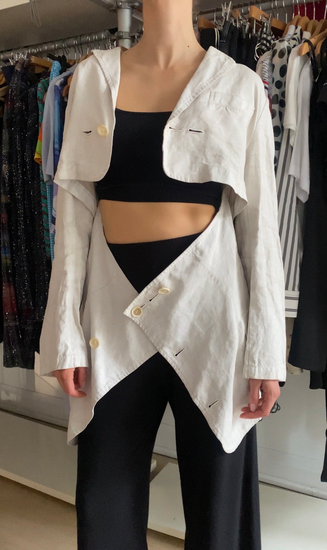 Y’s Yohji Yamamoto Ecru Linen Cutout Blazer - JP 3 / L