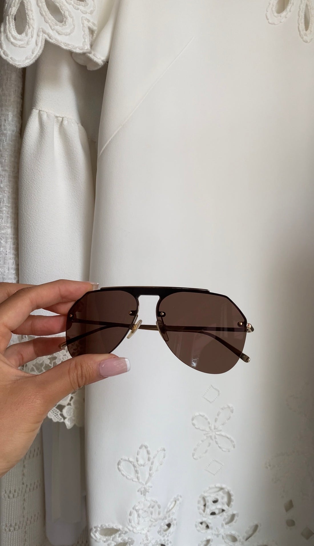 Dolce & Gabbana Brown Gold Shield Aviator Rimless Sunglasses GG2213
