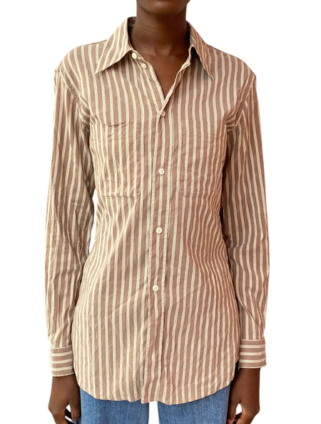Lemaire Brown Striped Cotton Silk Blend Shirt - 38