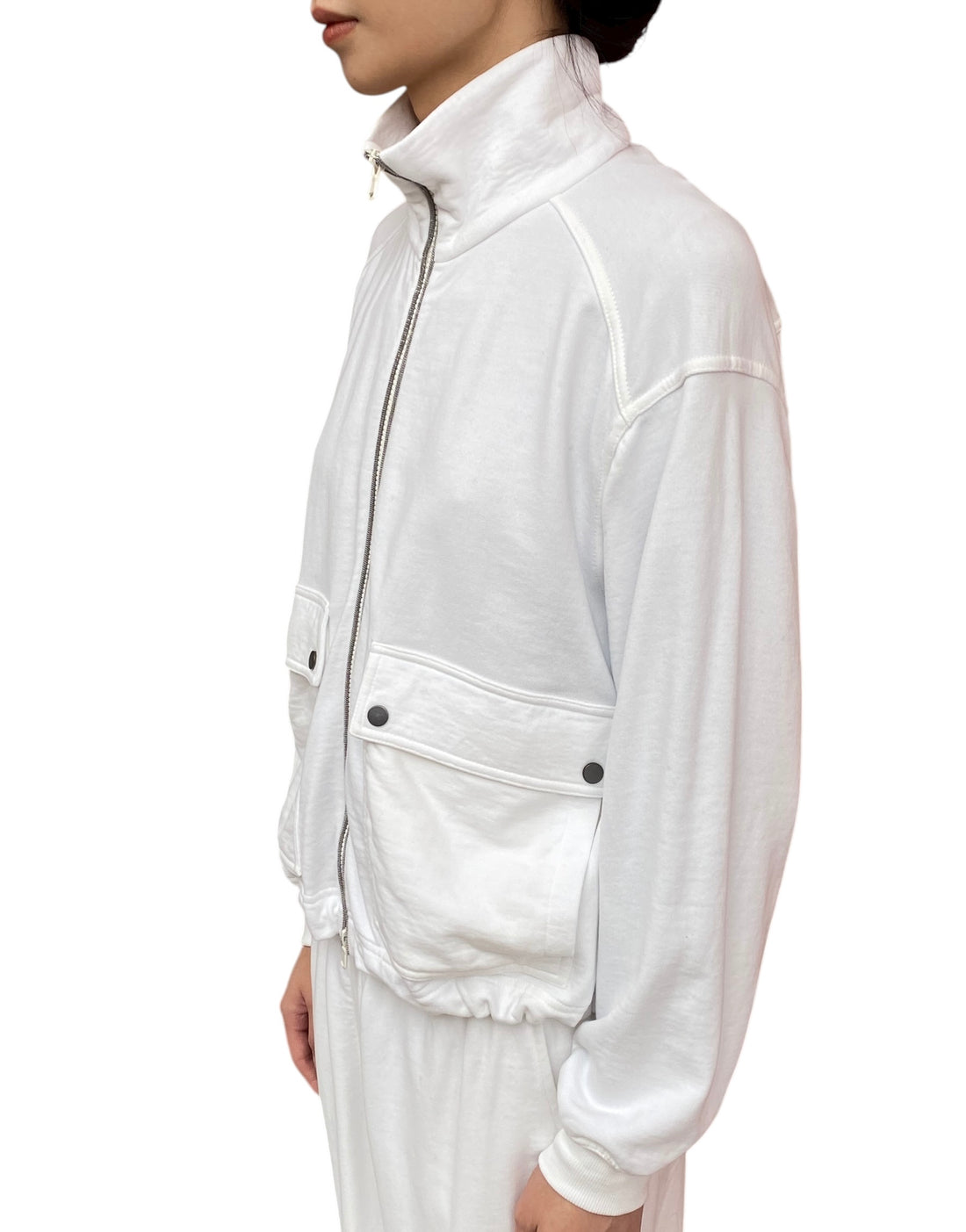 Brunello White Monili Embellished Zip Sweatshirt - M