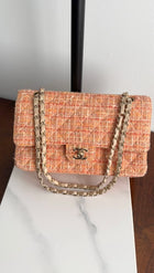 Chanel 2005 Peach Tweed Medium Classic Double Flap Bag