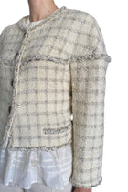 Chanel 2011 Ivory Braided Chain Trim Metallic Tweed Jacket - FR 42 / US 8-10