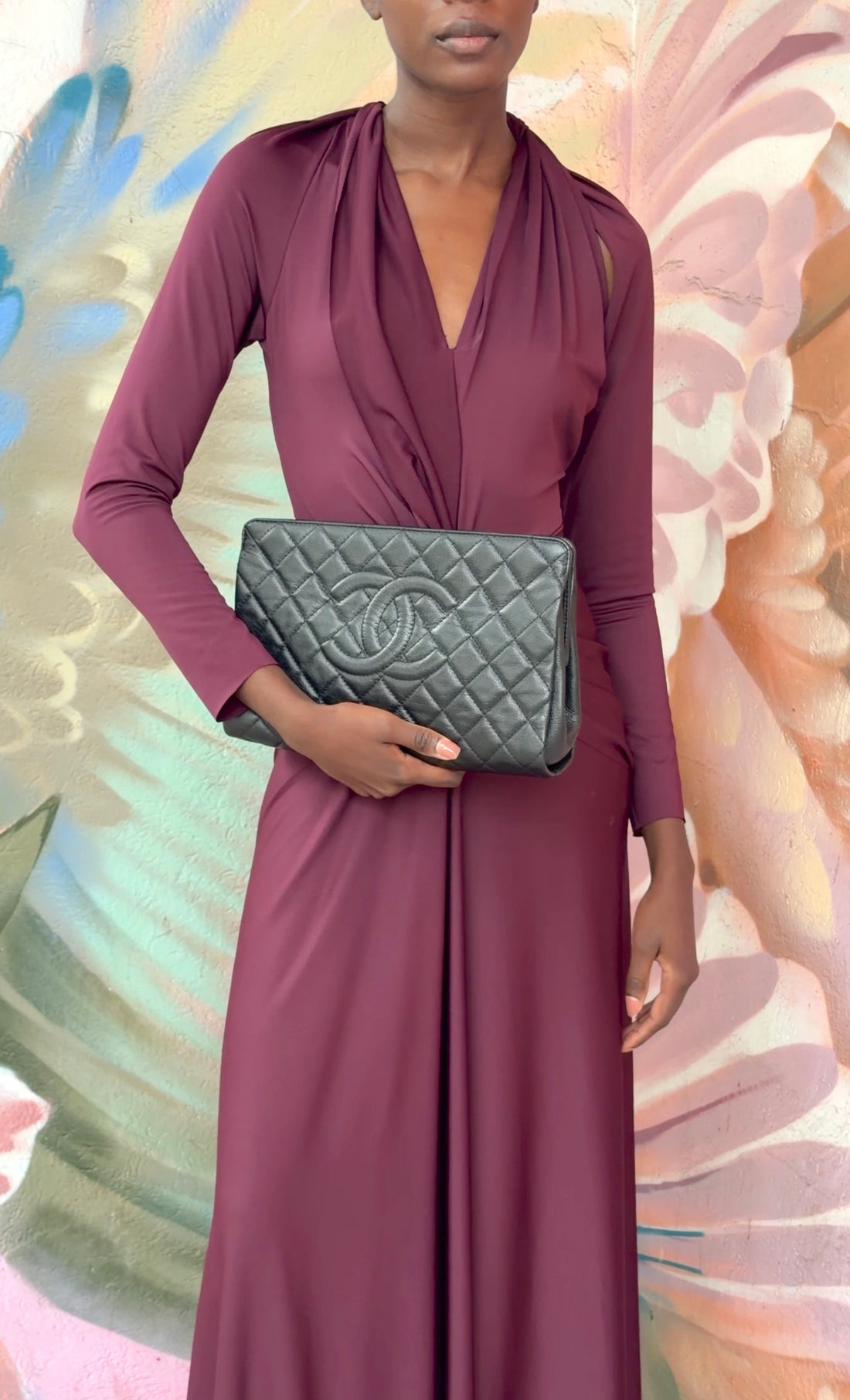 Chanel Black Caviar Quilted Leather Large CC Clutch Bag