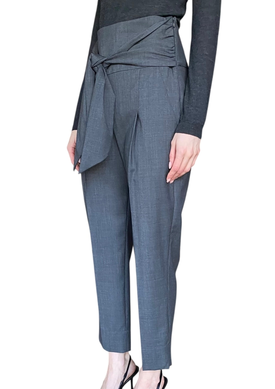 Brunello Cucinelli Grey Wool Sash Tie Trouser - IT 36 / US 4