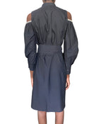 Brunello Cucinelli Crinkled Cotton Exposed Shoulder Belted Shirt Dress - S