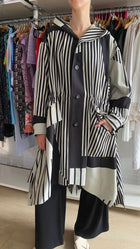 Issey Miyake Black & White Asymmetrical Striped Hooded Coat - JP 2 / M