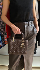 Dior Brown Cannage Quilted Leather Small Lady Dior Bag