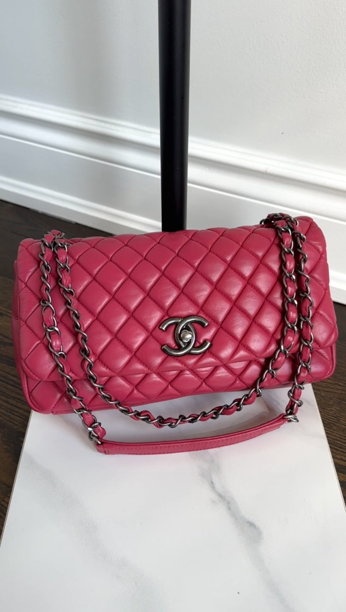 Chanel Fuchsia Pink Calfskin Bubble Quilt Medium Flap Bag