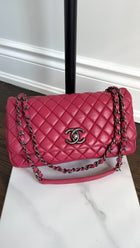 Chanel Fuchsia Pink Calfskin Bubble Quilt Medium Flap Bag