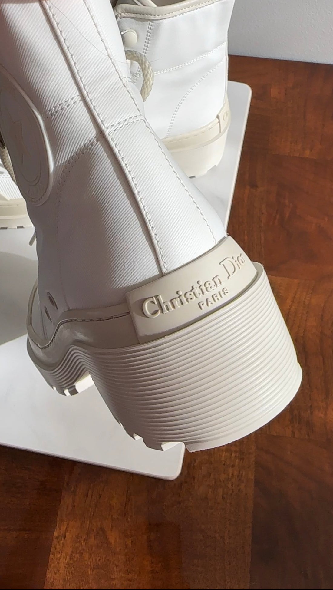 Dior Ivory Coated Canvas and Leather D-Rise Ankle Boots - 37