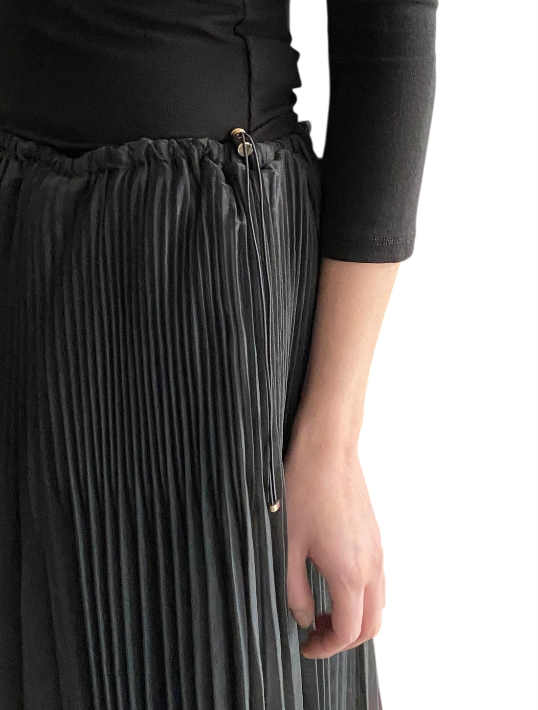 Fendi Black Pleated Drawstring Midi Skirt - US 8