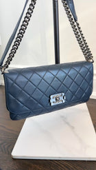 Chanel Navy Blue Quilted Leather Boy Clasp Flap Messenger Bag