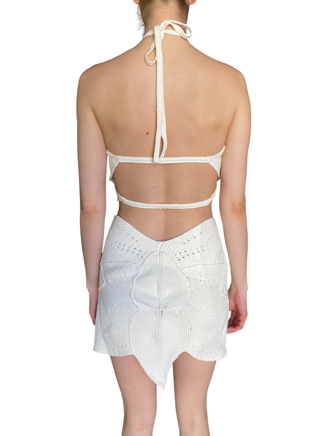 Cult Gaia Ivory Floreana Knit Flower Halter Short Dress - S / US 2-4