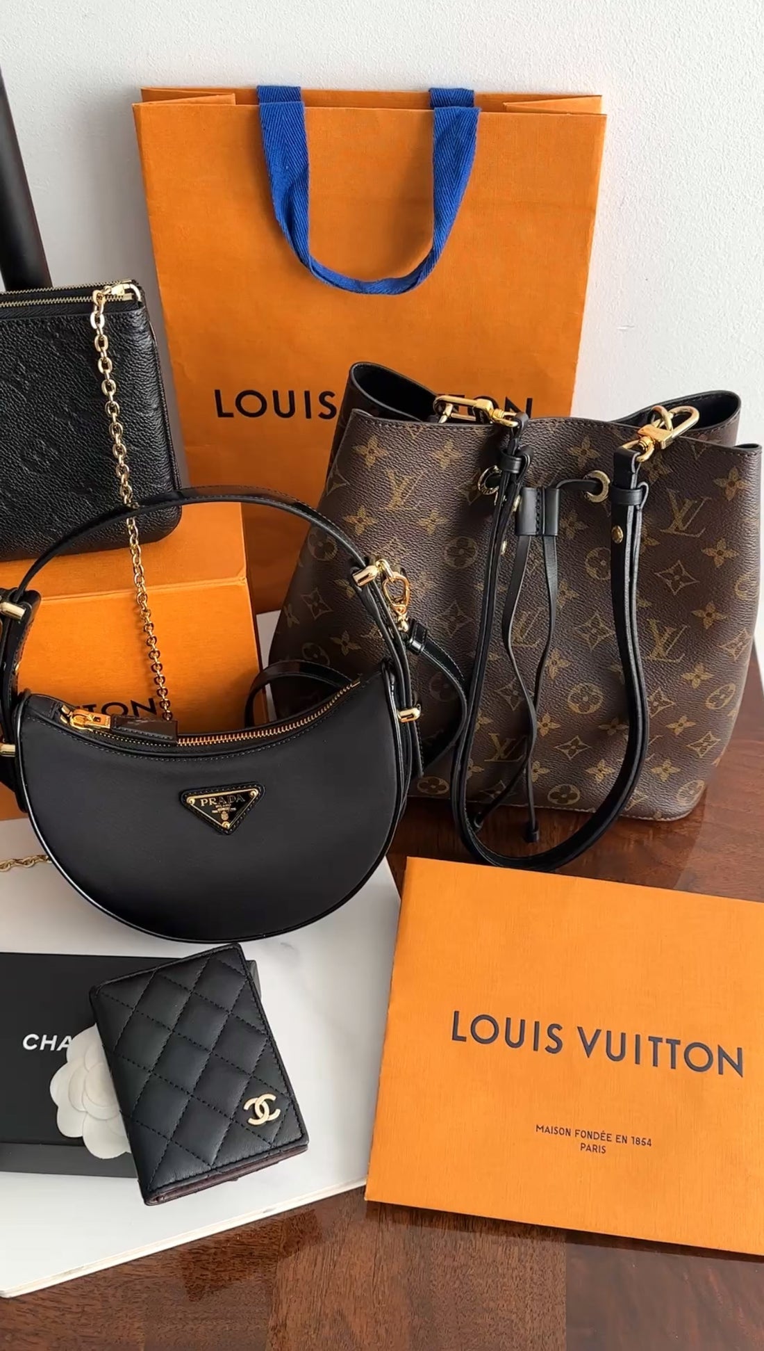 Prada ReNylon Black Mini Arque Two Way Crescent Bag
