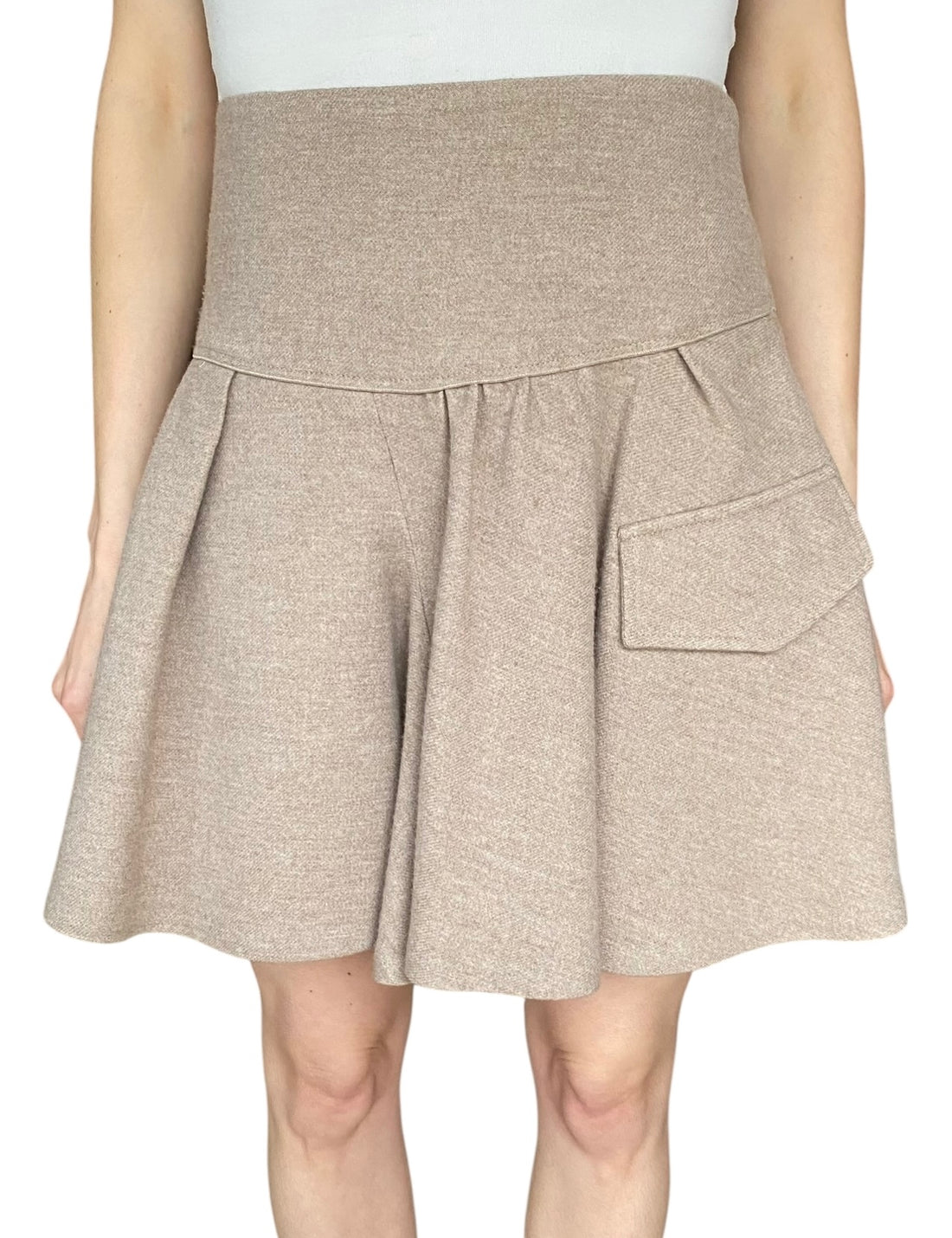 Brunello Cucinelli Beige Wool & Cashmere Pleated Flare Skirt - US 8