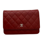 Chanel Dark Red Quilted Classic CC Wallet on Chain SHW