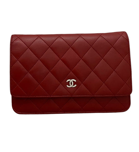 Chanel Dark Red Quilted Classic CC Wallet on Chain SHW