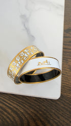 Hermes White and Gold Balcons du Guadalquivir Wide Bangle GHW
