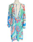 Emilio Pucci Blue Cotton & Silk Geo Printed Boho Backless Shift Dress - IT 44 / M-L