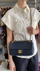 Chanel Surpique Chevron Navy Quilted Leather Medium Flap Bag