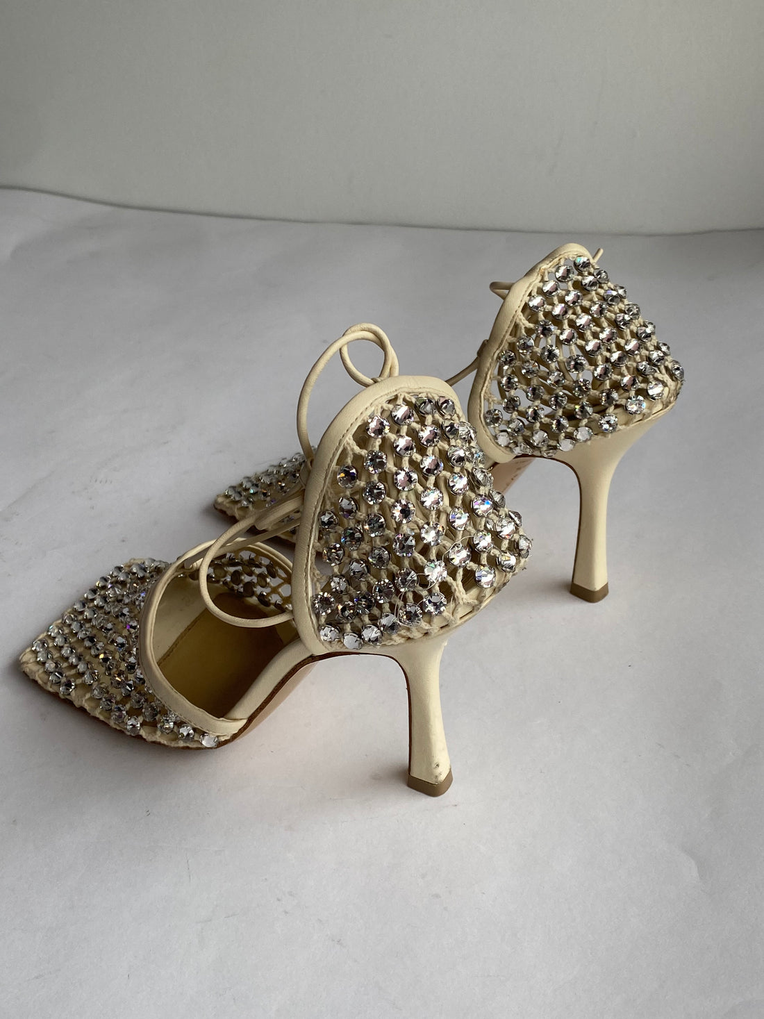 Bottega Veneta Crystal Mesh Wrap Tie Heels - 36.5