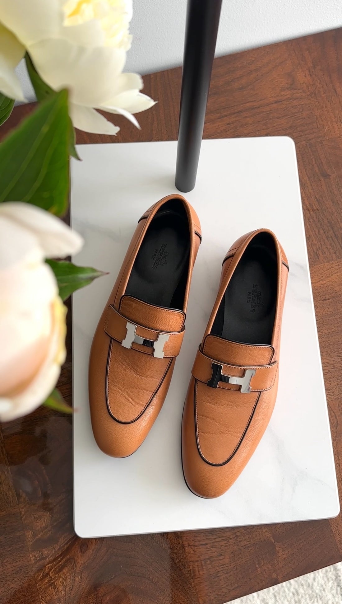 Hermes Tan Leather Paris Loafer with PHW H Buckle - 36.5
